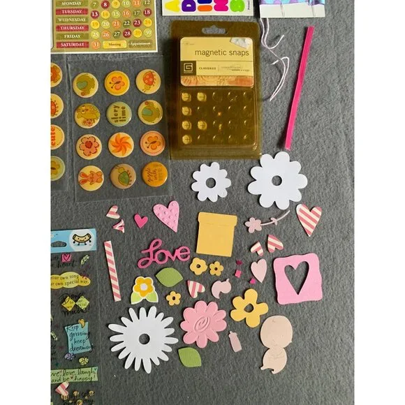 Scrapbooking & Crafting Supplies Bundle: Stickers Magnetic Snaps Die-Cut Shapes - Picture 3 of 9